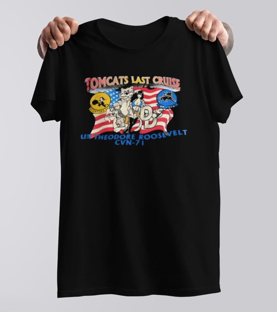 Tomcats Last Cruise USS Theodore Roosevelt CVN 71 American Flag T-Shirt