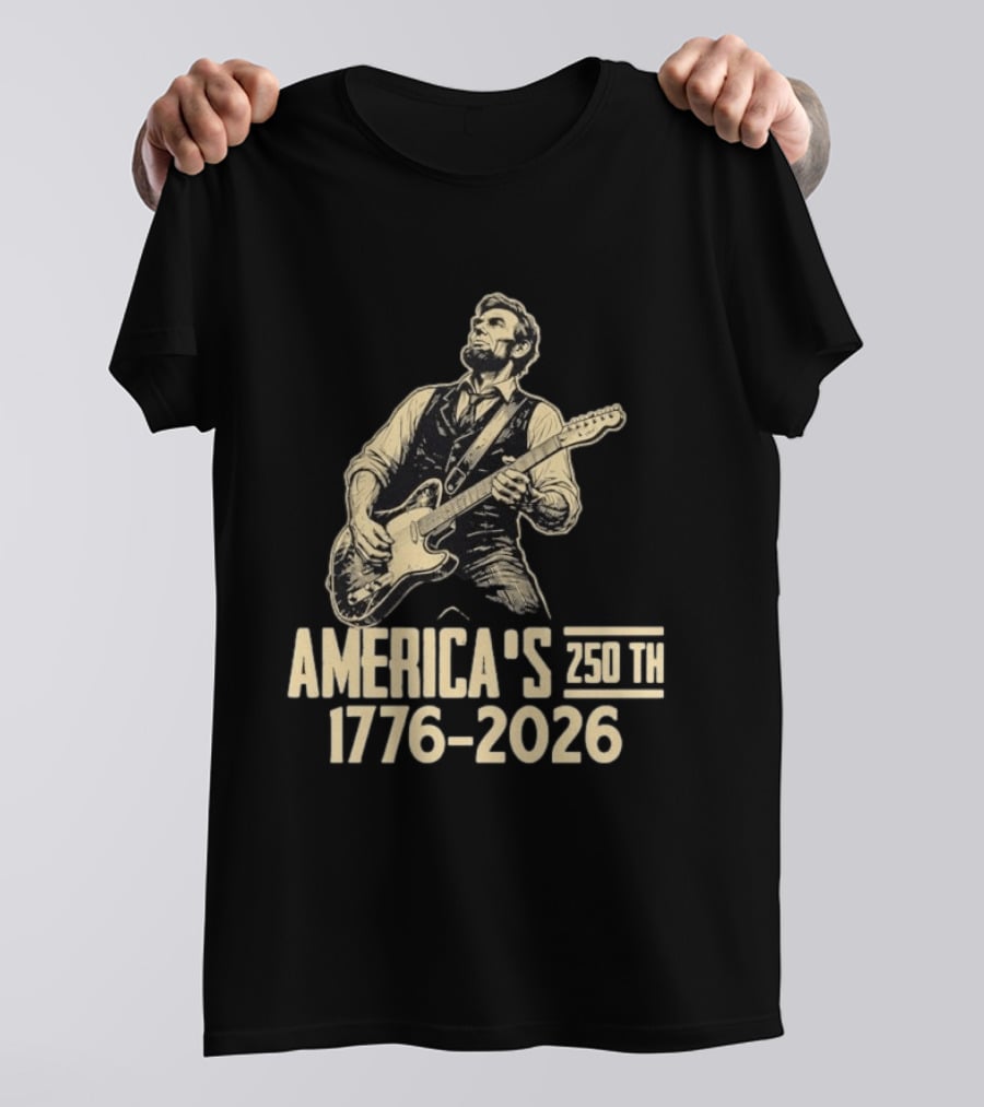 Abraham Lincoln Rocks Guitar America's 250th 1776 2026 T-Shirt