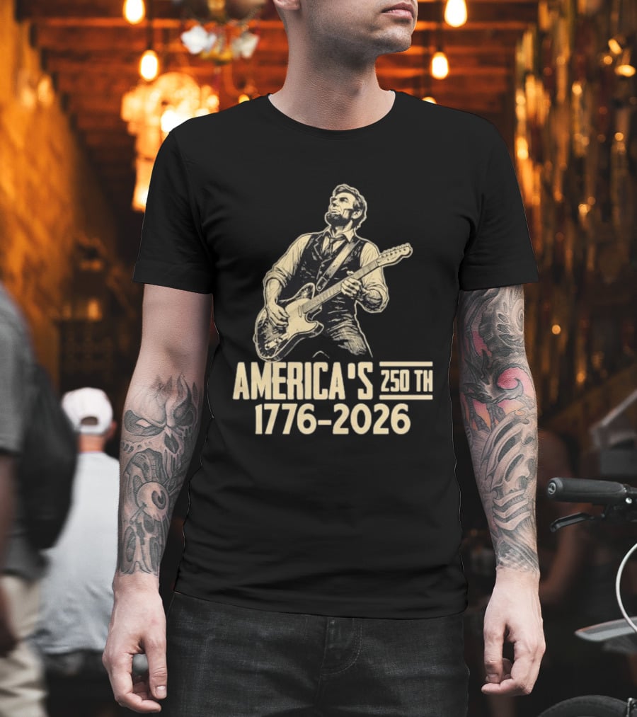 Abraham Lincoln Rocks Guitar America's 250th 1776 2026 T-Shirt