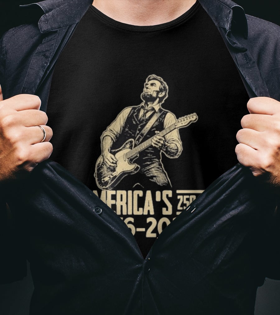 Abraham Lincoln Rocks Guitar America's 250th 1776 2026 T-Shirt