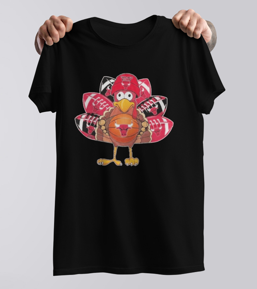 Chicago Bulls Thanksgiving Turkey Basketball Football Fusion T-Shirt