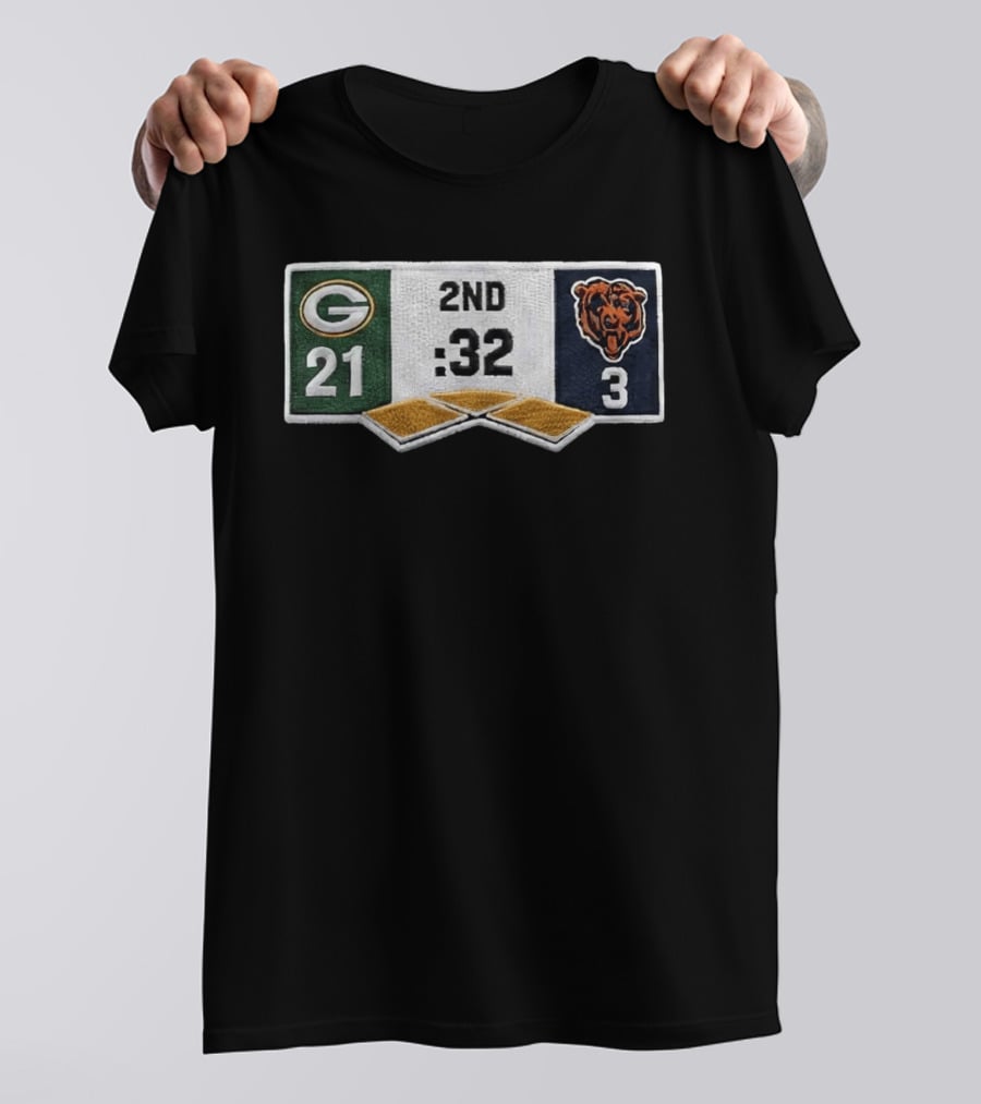 Packers 21 Bears 3 Second Quarter Scoreboard Patch T-Shirt