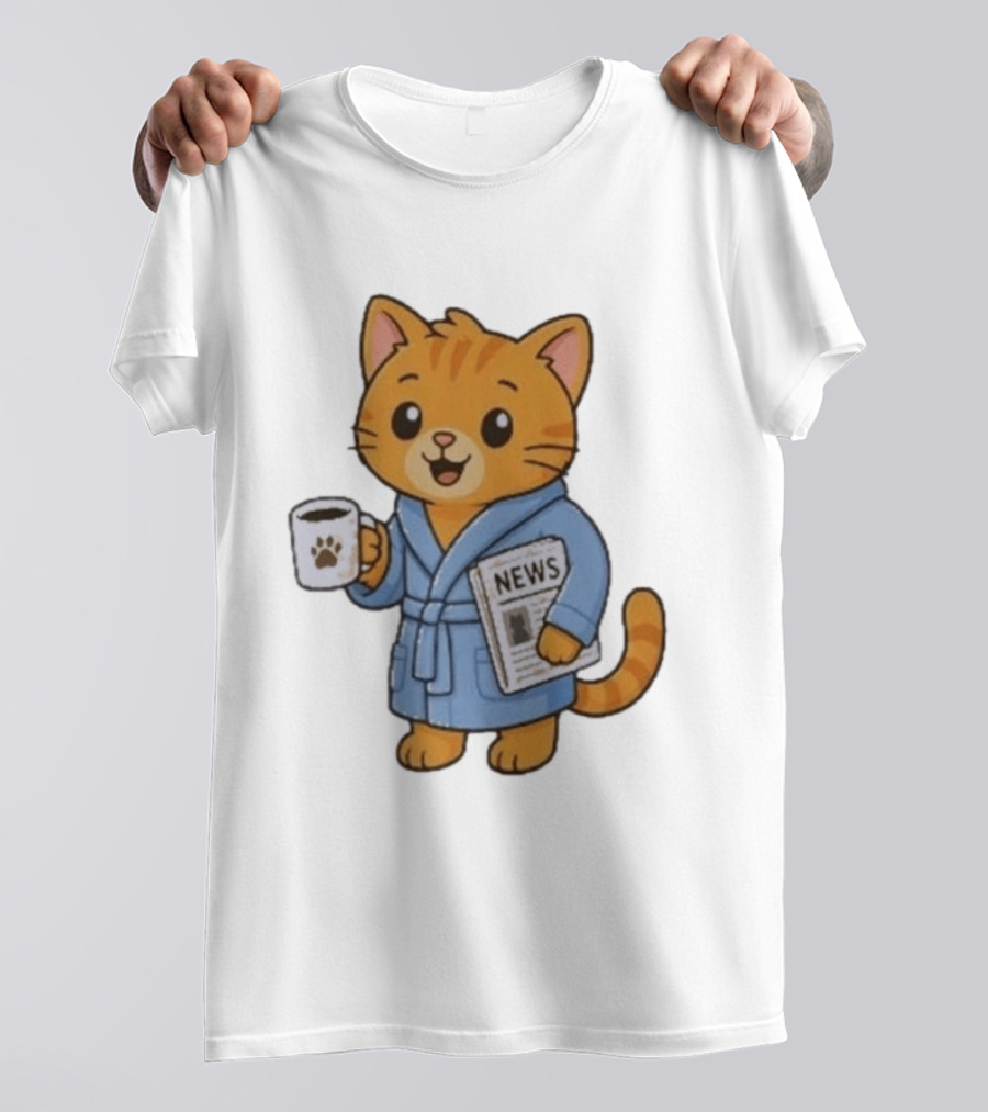 Cat In Bathrobe With Coffee And Newspaper T-Shirt