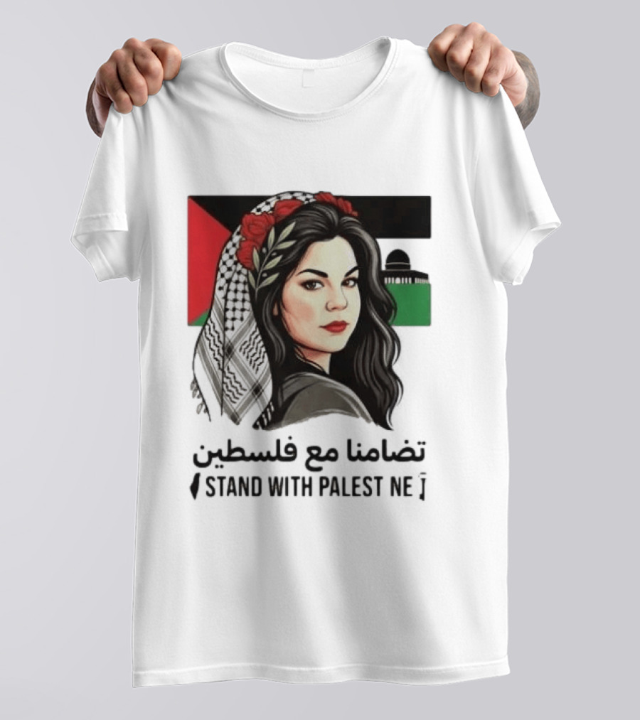 Stand With Palestine Women تضامنًا مع فلسطين Iconic Figure With Traditional Scarf And Flag T-Shirt