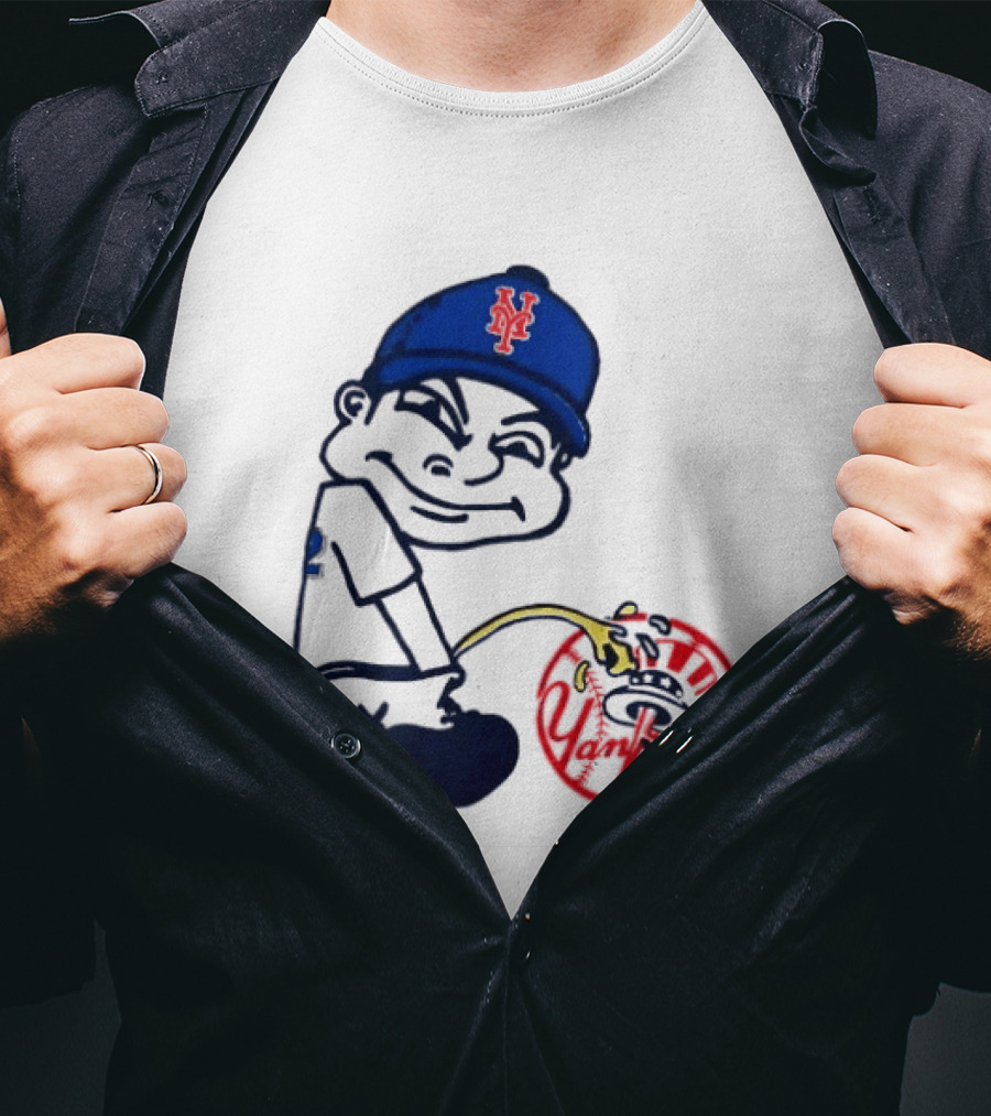 New York Mets Fans Rivalry Yankees Humorous Cartoon T-Shirt