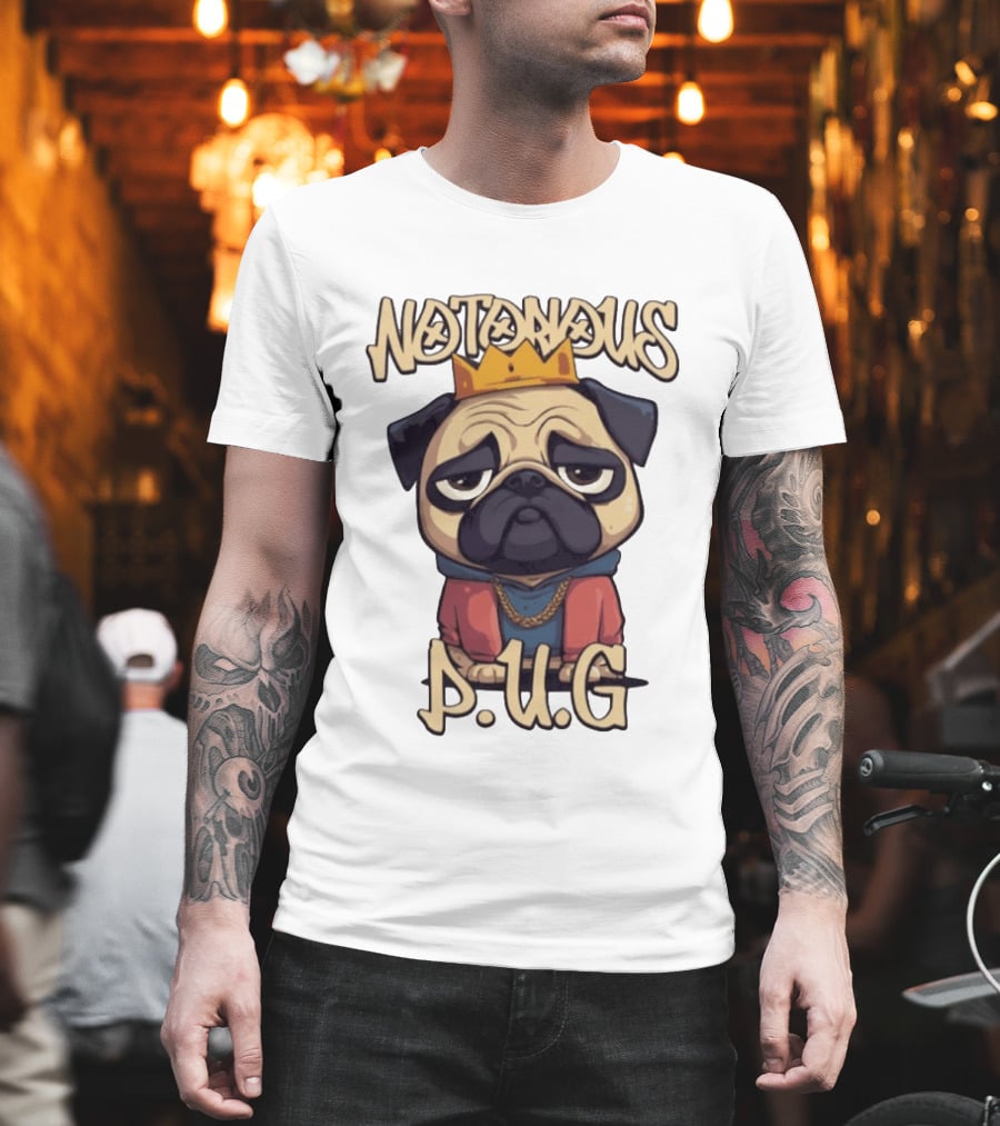 Notorious Pug Iconic Crowned Cartoon 90s Rap T-Shirt