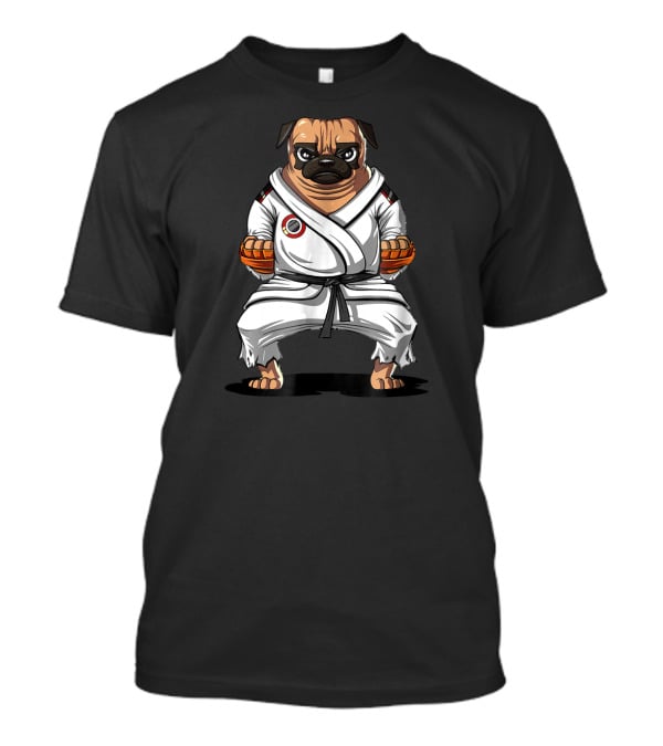 Pug Dog Karate Gi Martial Arts Stance T-Shirt