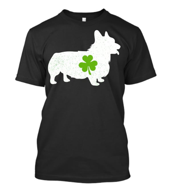 Corgi Silhouette With Green Clover Irish T-Shirt