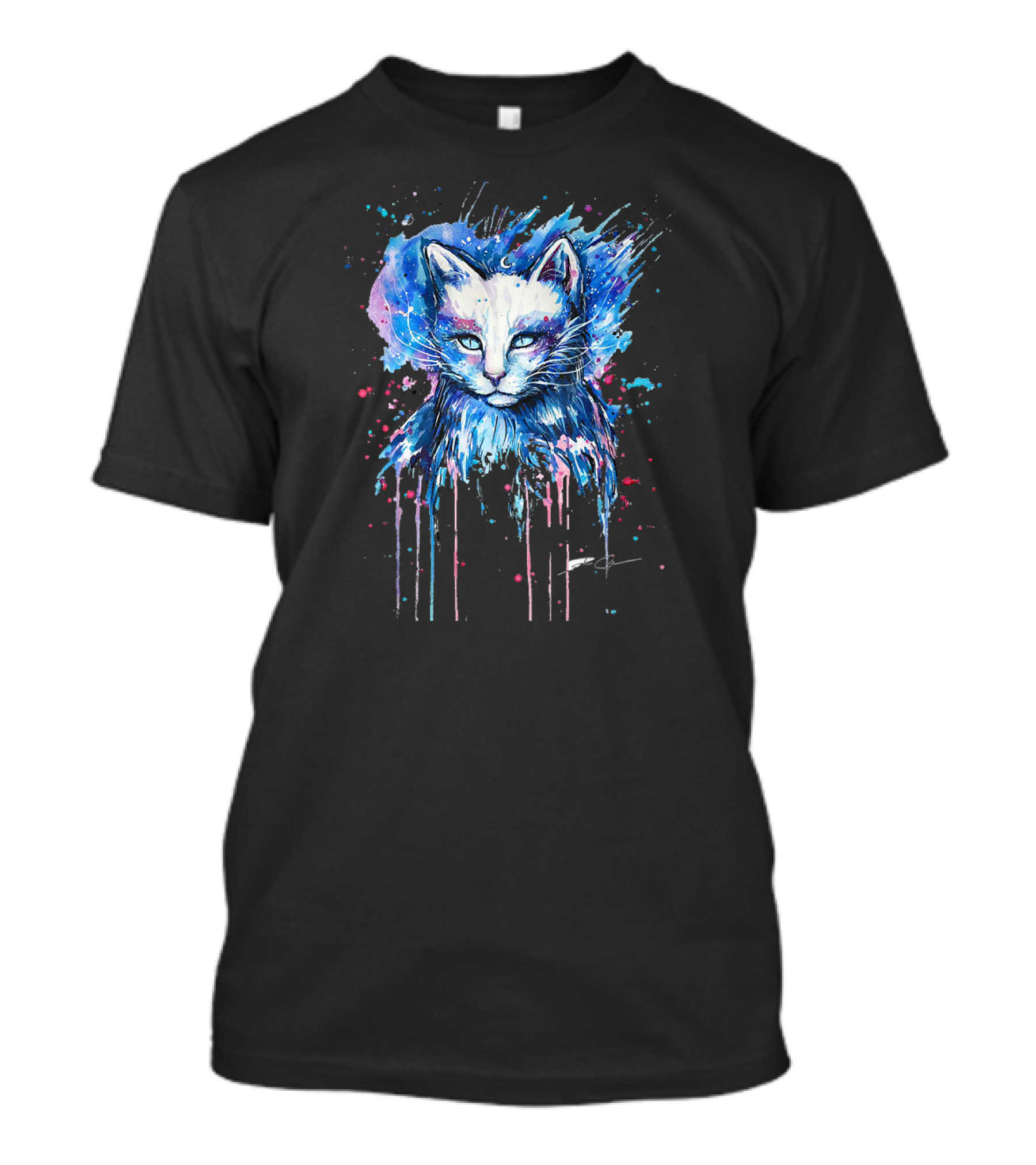 Cute Cat Cosmic Splash Watercolor T-Shirt