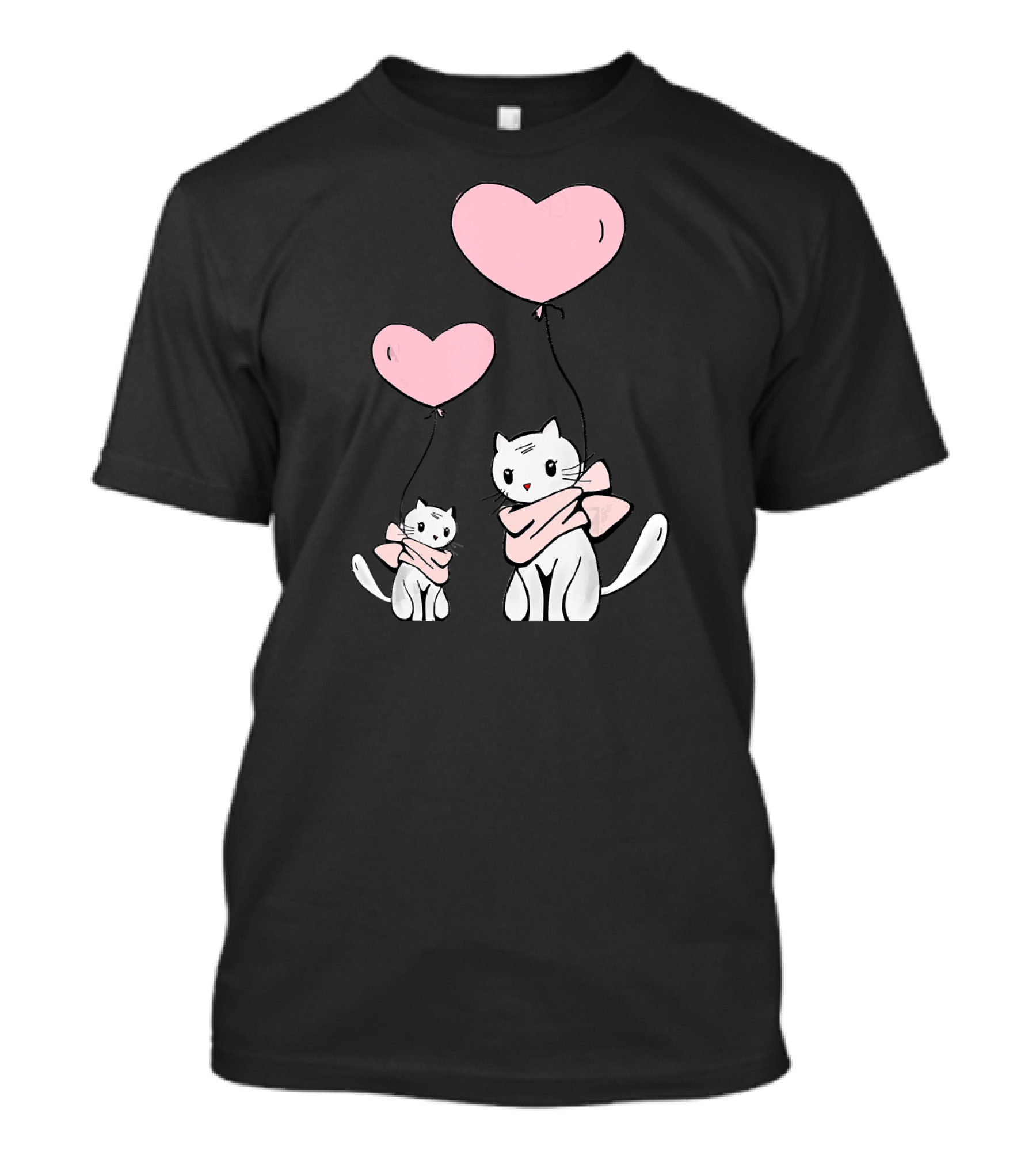 CUTE CATS Wearing Scarves Holding Pink Heart Balloons T-Shirt