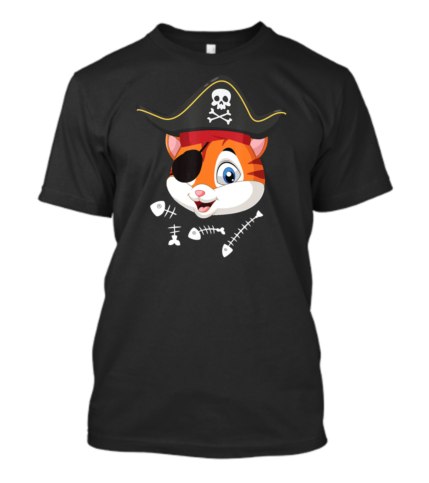 Halloween Pirate Cat With Eyepatch And Fish Bones T-Shirt