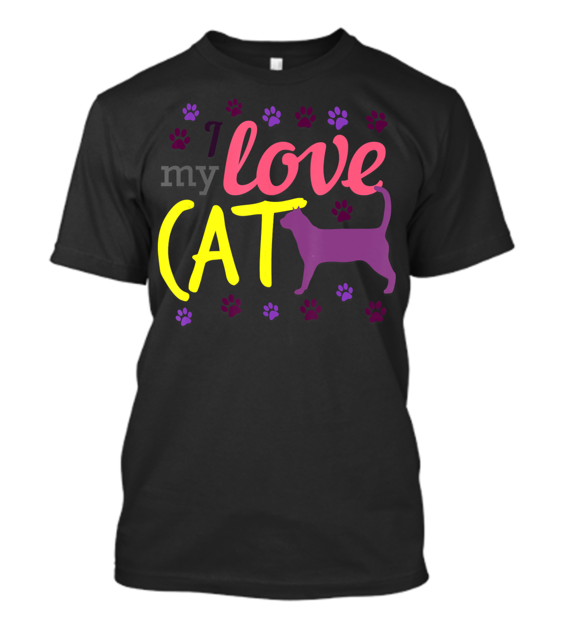 I Love My Cat Feline Owner Cute Pet Purple Paw Prints T-Shirt