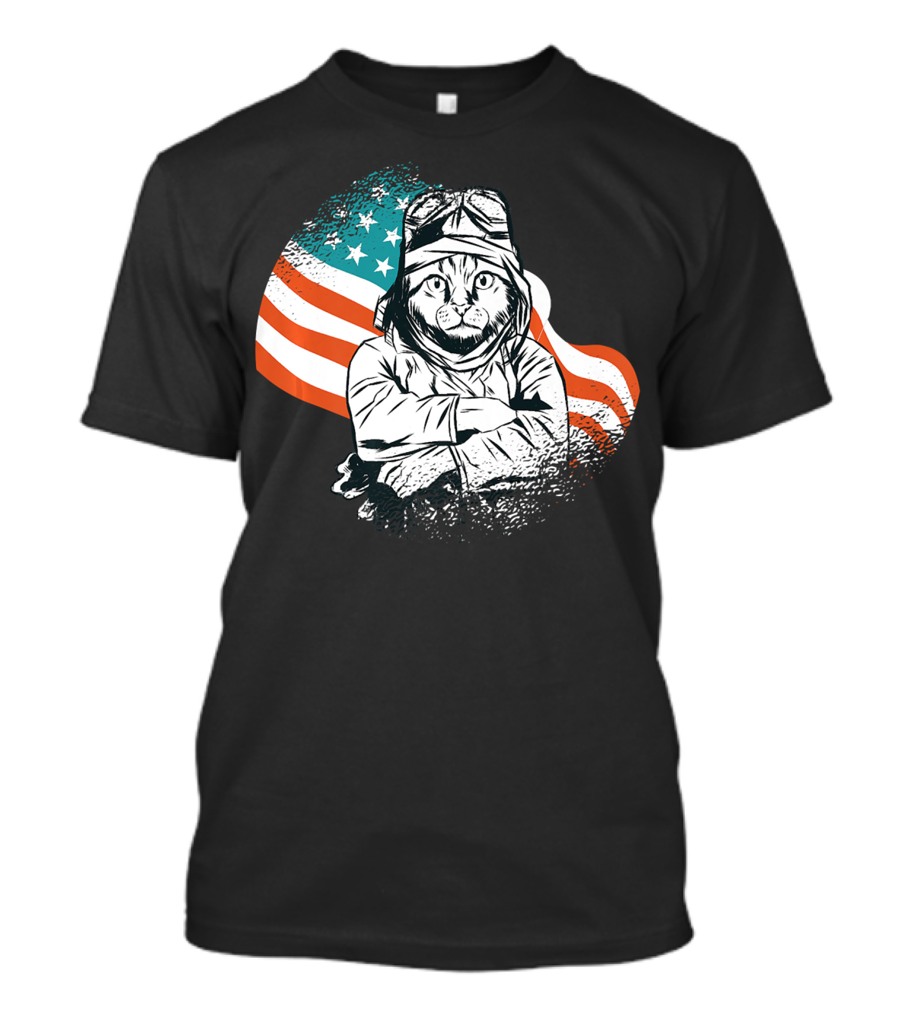 Patriotic Cat Aviator With American Flag For Cat Lovers T-Shirt