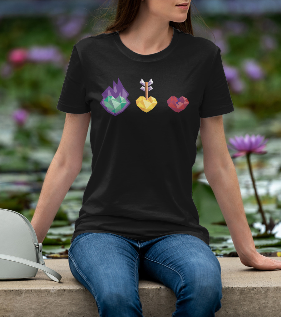 Polygon Heart Trio With Fire Arrow And Crack T-Shirt