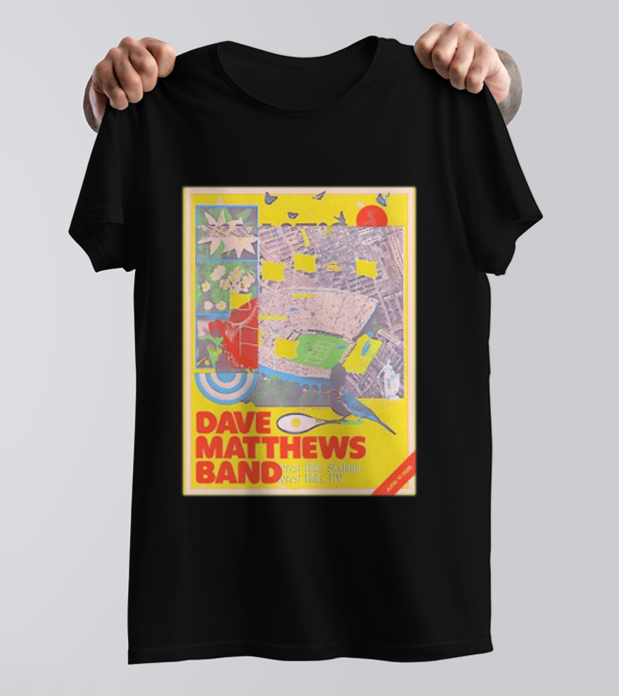 Dave Matthews Band Forest Hills NY 2026 Stadium June 10 Art Collage Stadium Map And Bird T-Shirt