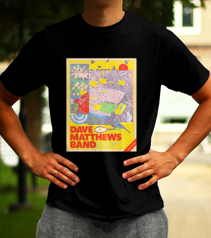 Dave Matthews Band Forest Hills NY 2026 Stadium June 10 Art Collage Stadium Map And Bird T-Shirt
