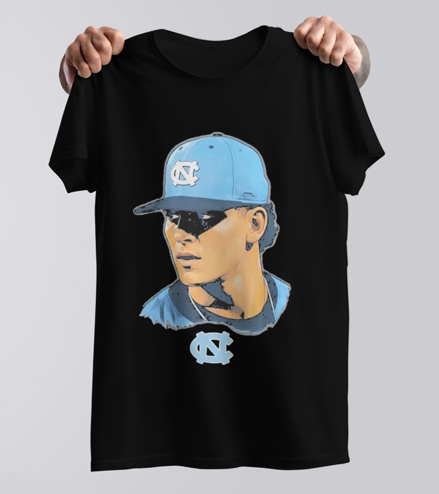 UNC Tar Heels Baseball Portrait Comic Style Navy Blue Cap T-Shirt