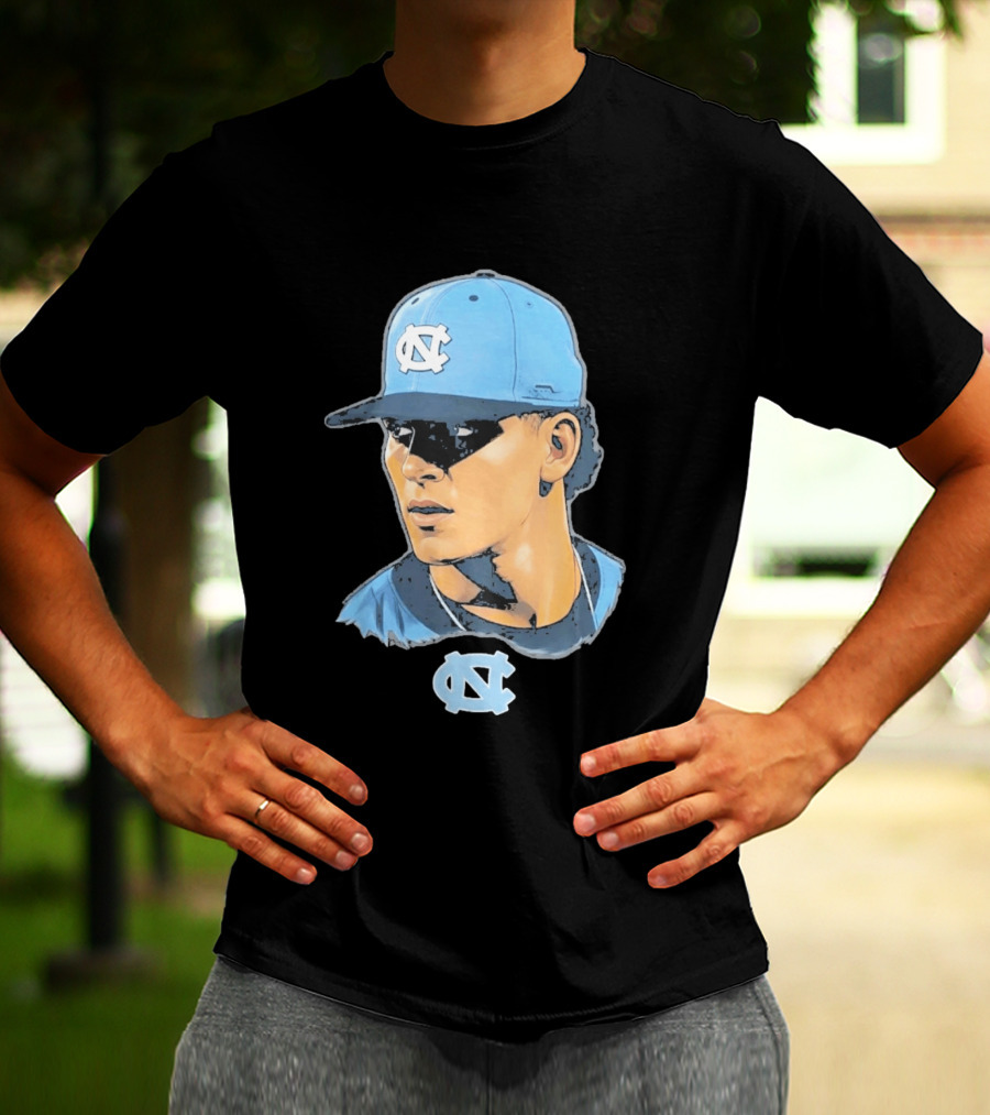UNC Tar Heels Baseball Portrait Comic Style Navy Blue Cap T-Shirt