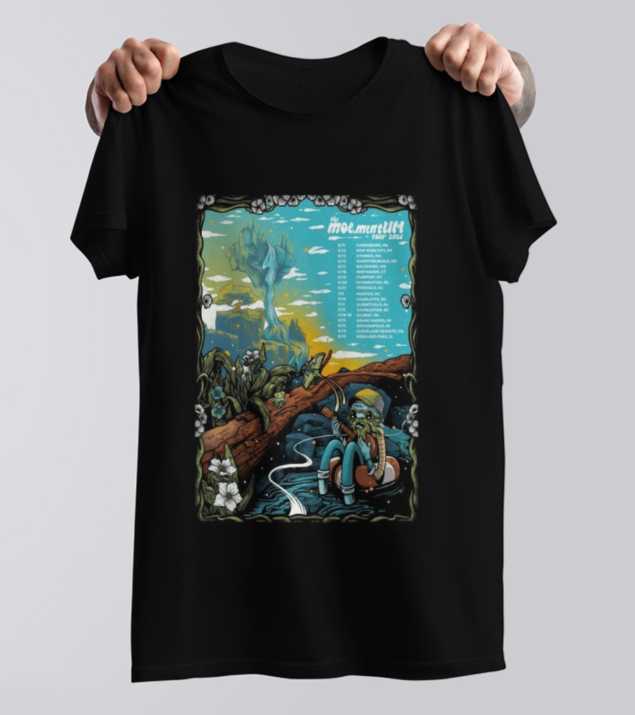 Moe.mentum Tour 2026 Dates With Surreal Nature Imagery And Character In Chill Scene T-Shirt