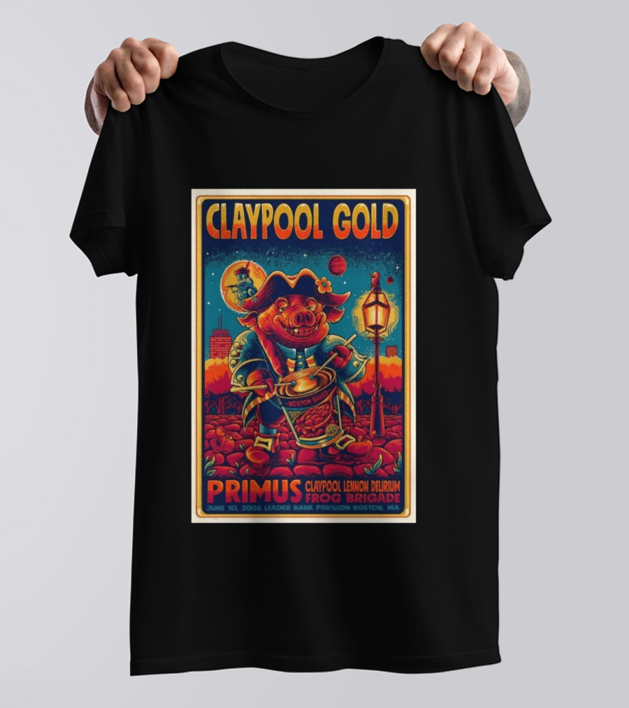 Claypool Gold Primus Frog Brigade June 10 2026 Leader Bank Pavilion Boston MA T-Shirt