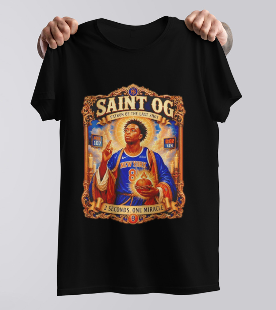 Saint OG Anunoby Patron Of The Last Shot New York Knicks 2 Seconds One Miracle T-Shirt