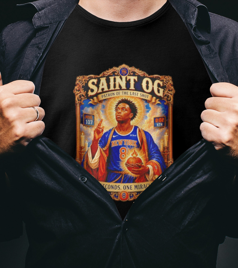 Saint OG Anunoby Patron Of The Last Shot New York Knicks 2 Seconds One Miracle T-Shirt
