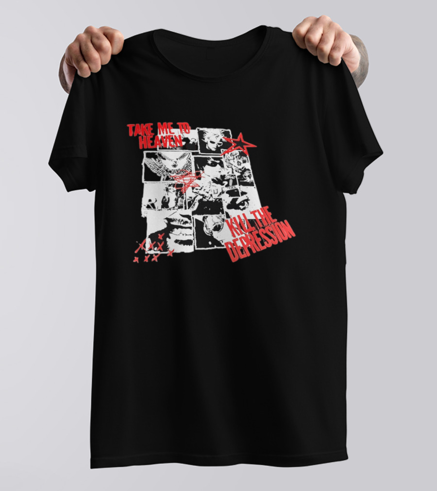 Take Me To Heaven Kill The Depression Kurt Cobain Nirvana Punk Rock Concert Collage T-Shirt