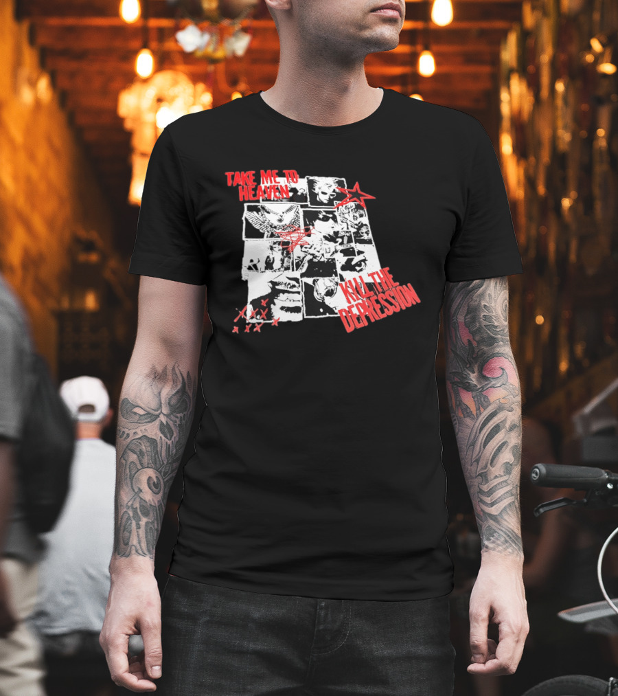 Take Me To Heaven Kill The Depression Kurt Cobain Nirvana Punk Rock Concert Collage T-Shirt