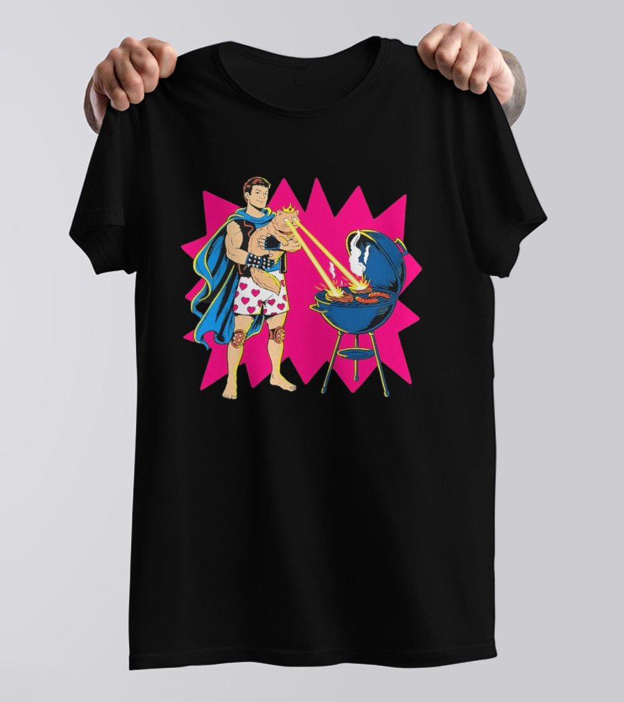 Superhero Cape Heart Shorts Laser Cat BBQ In Action T-Shirt