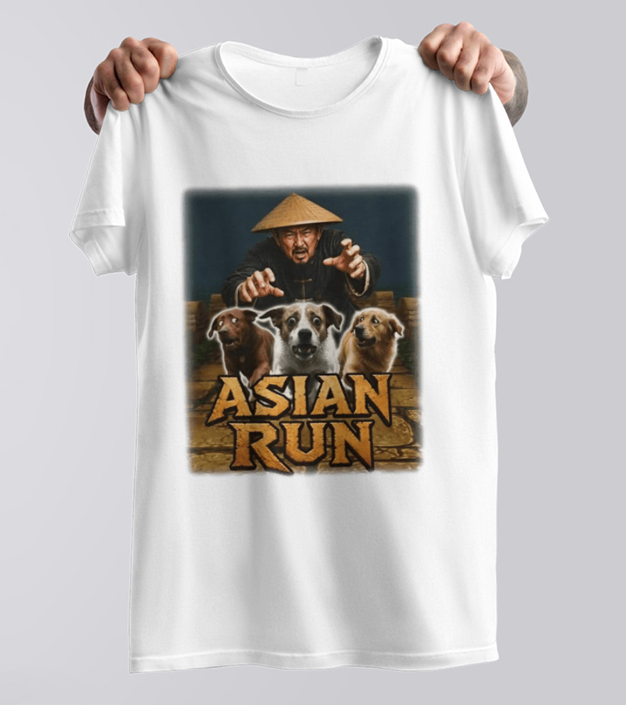 Asian Run Dogs With Traditional Hat Man T-Shirt