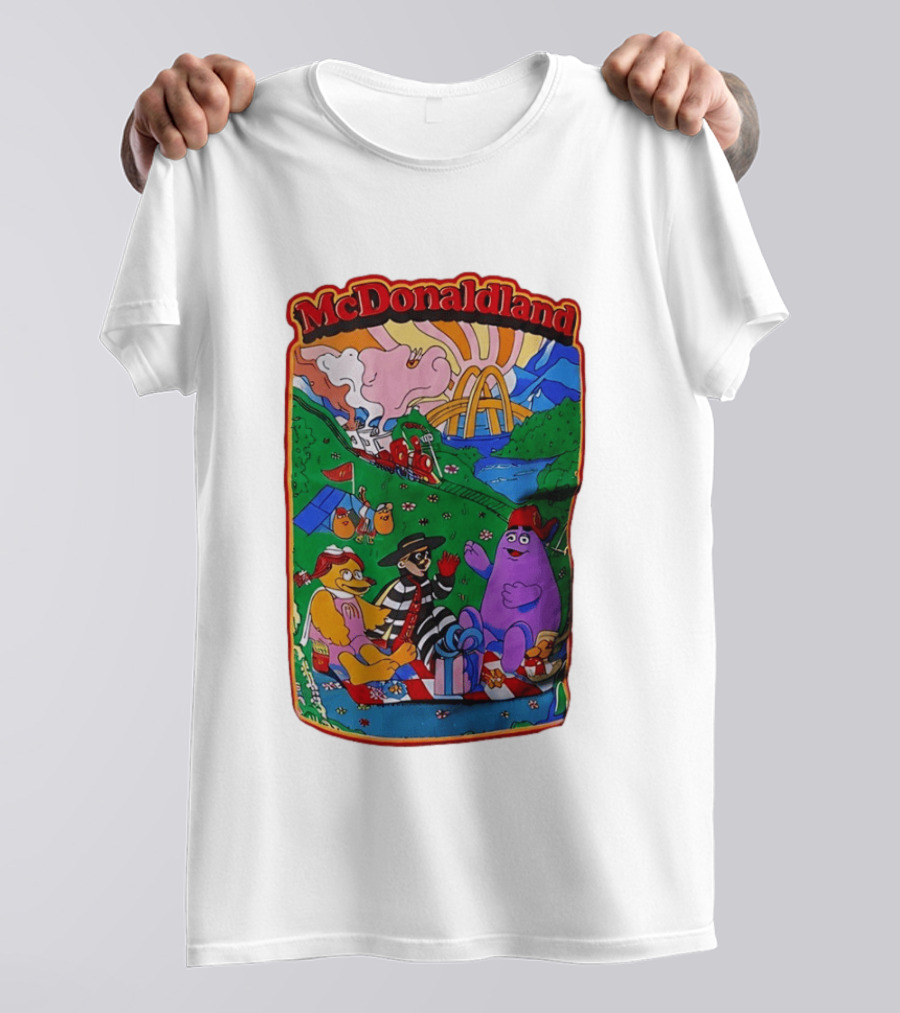 McDonaldland Hamburglar Grimace Birdie Picnic Train Scene T-Shirt