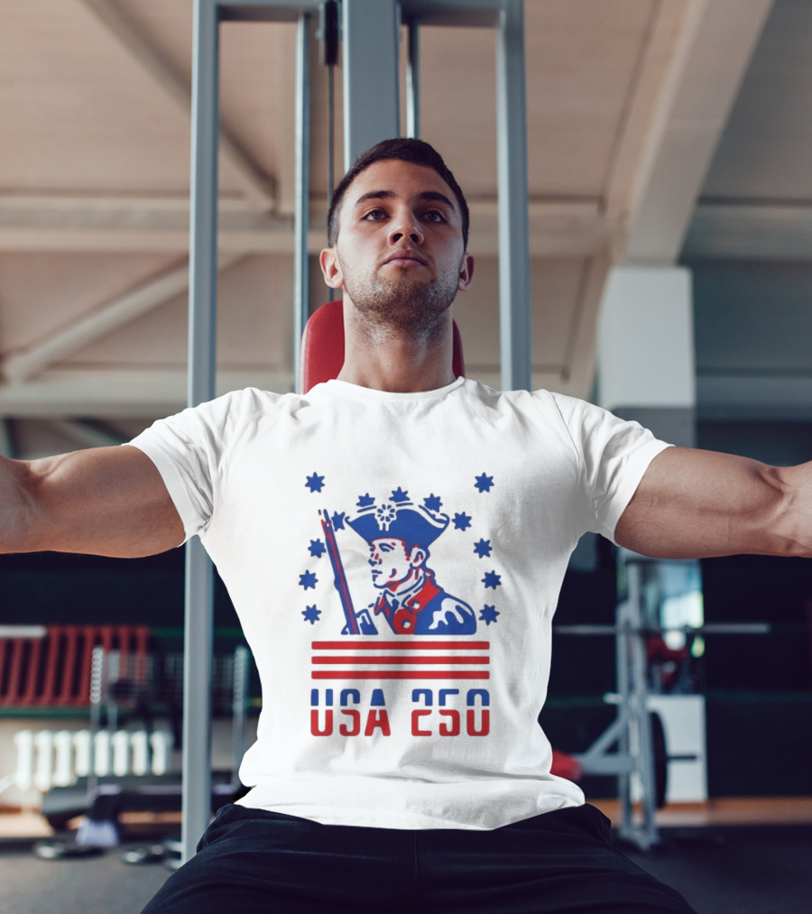 USA 250 Patriot America 250th Anniversary Revolutionary Soldier Stars Stripes T-Shirt