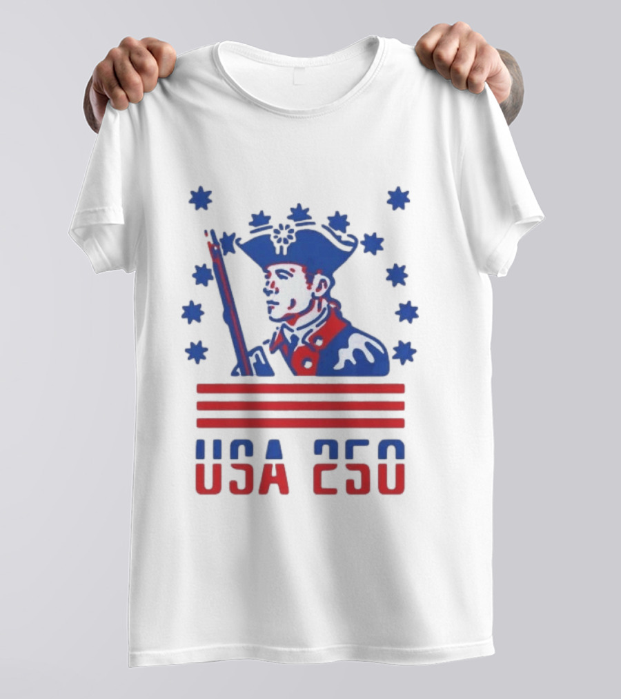 USA 250 Patriot America 250th Anniversary Revolutionary Soldier Stars Stripes T-Shirt