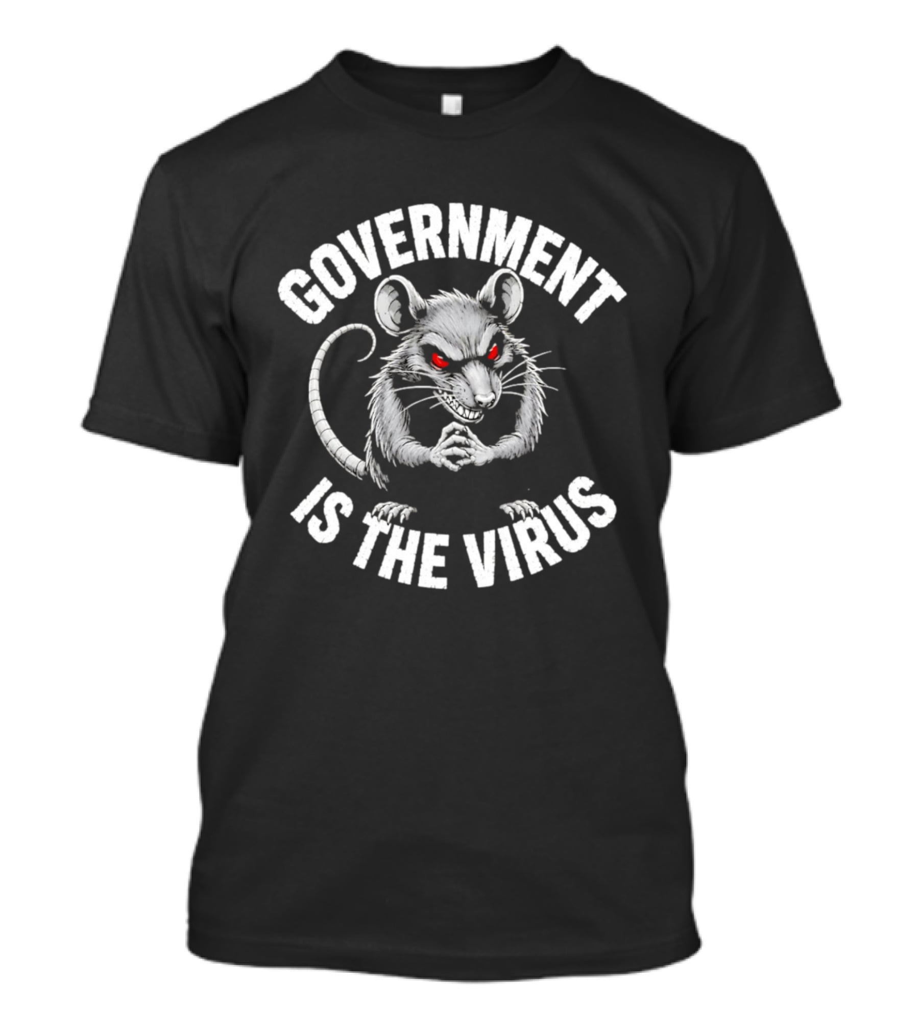 Government Is The Virus Rat Illustration Red Eyes T-Shirt