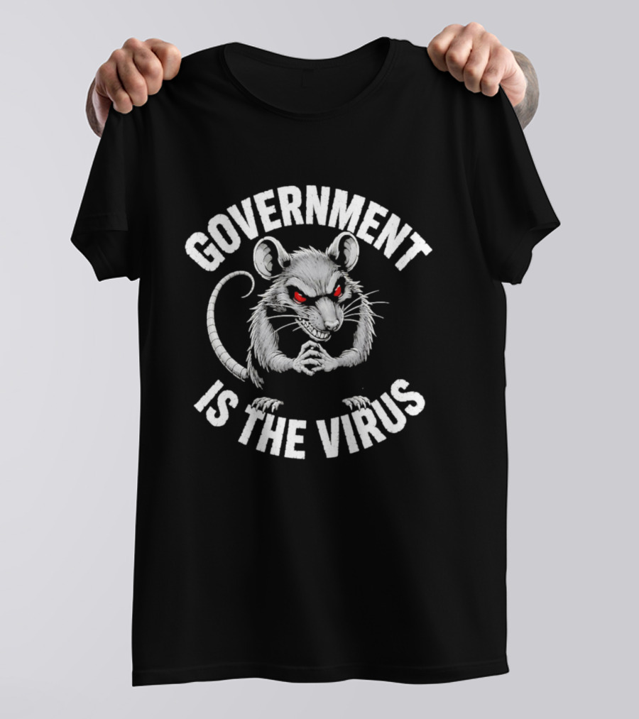 Government Is The Virus Rat Illustration Red Eyes T-Shirt