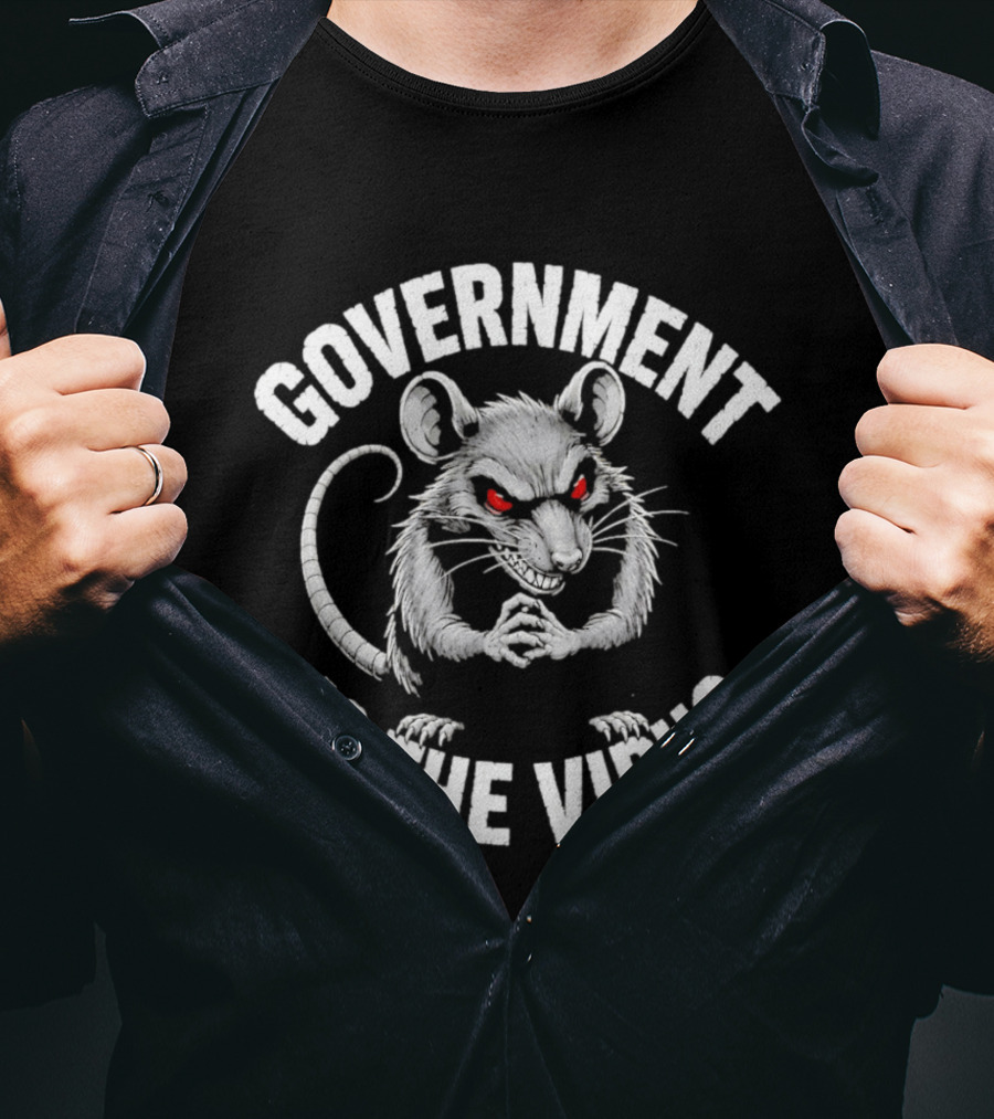 Government Is The Virus Rat Illustration Red Eyes T-Shirt
