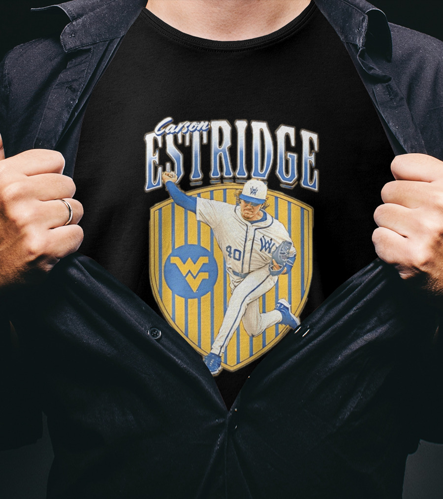 West Virginia Carson Estridge Baseball Running Pose T-Shirt
