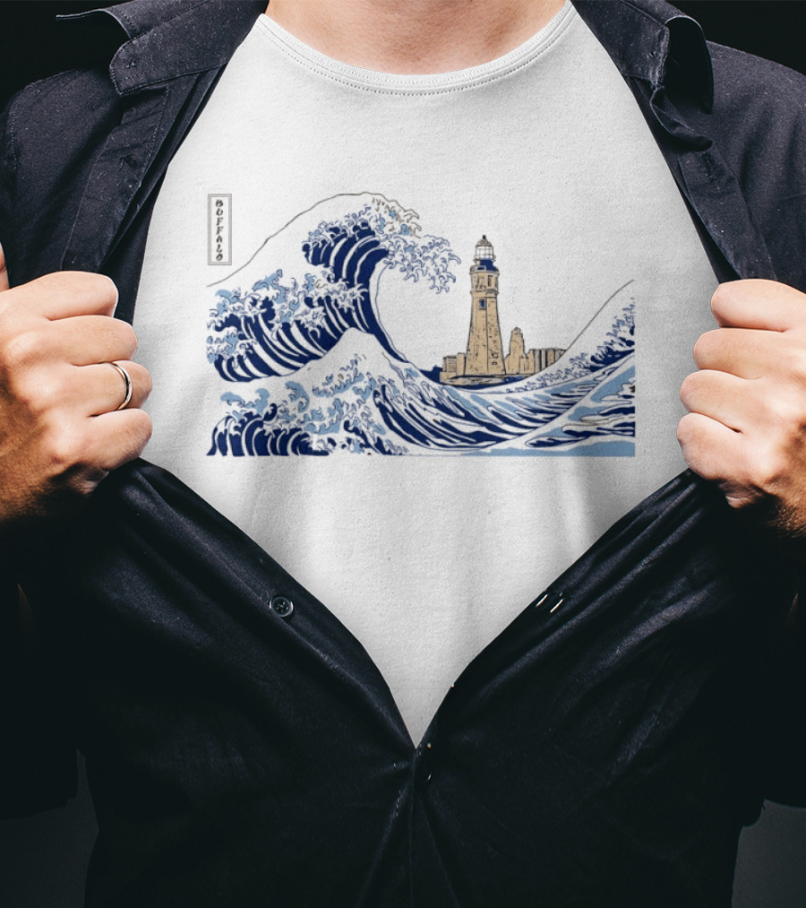 Great Wave Off Buffalo Lighthouse Print T-Shirt
