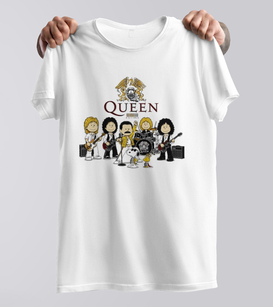 Queen Peanuts Collaboration With Snoopy And Woodstock Cartoon Band Members T-Shirt