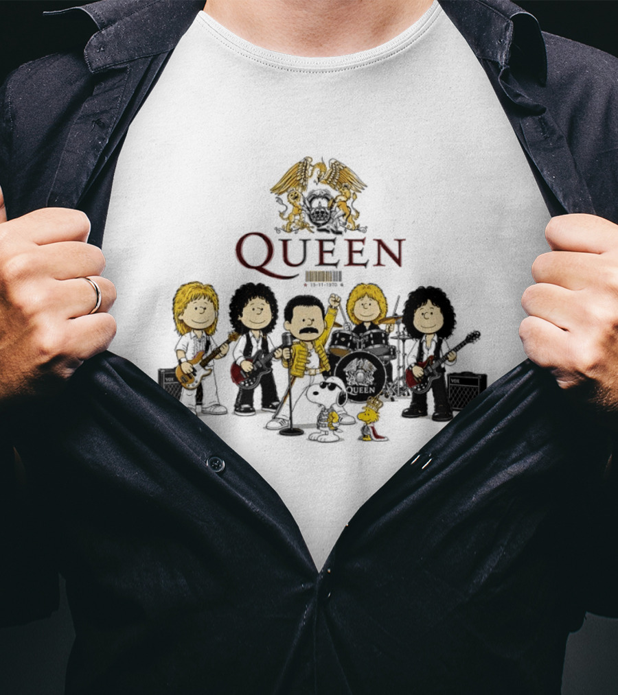 Queen Peanuts Collaboration With Snoopy And Woodstock Cartoon Band Members T-Shirt