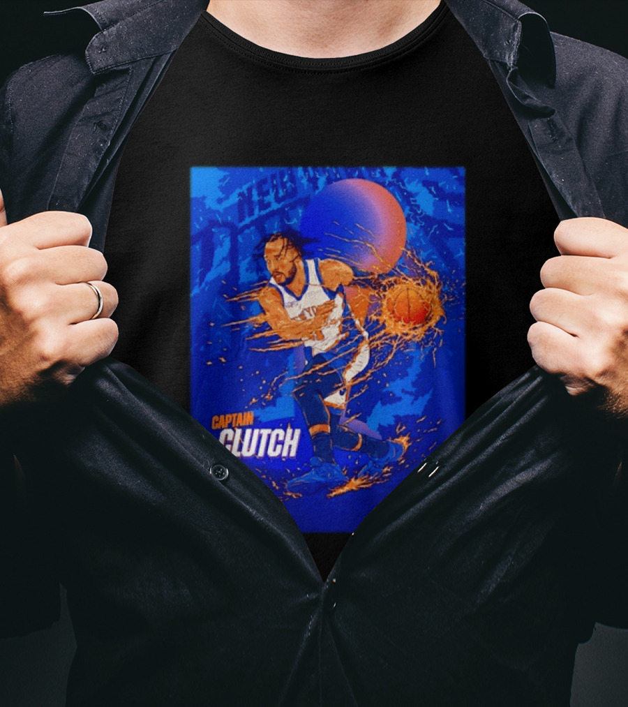New York Knicks Captain Clutch Jalen Brunson Basketball Flames 2026 T-Shirt