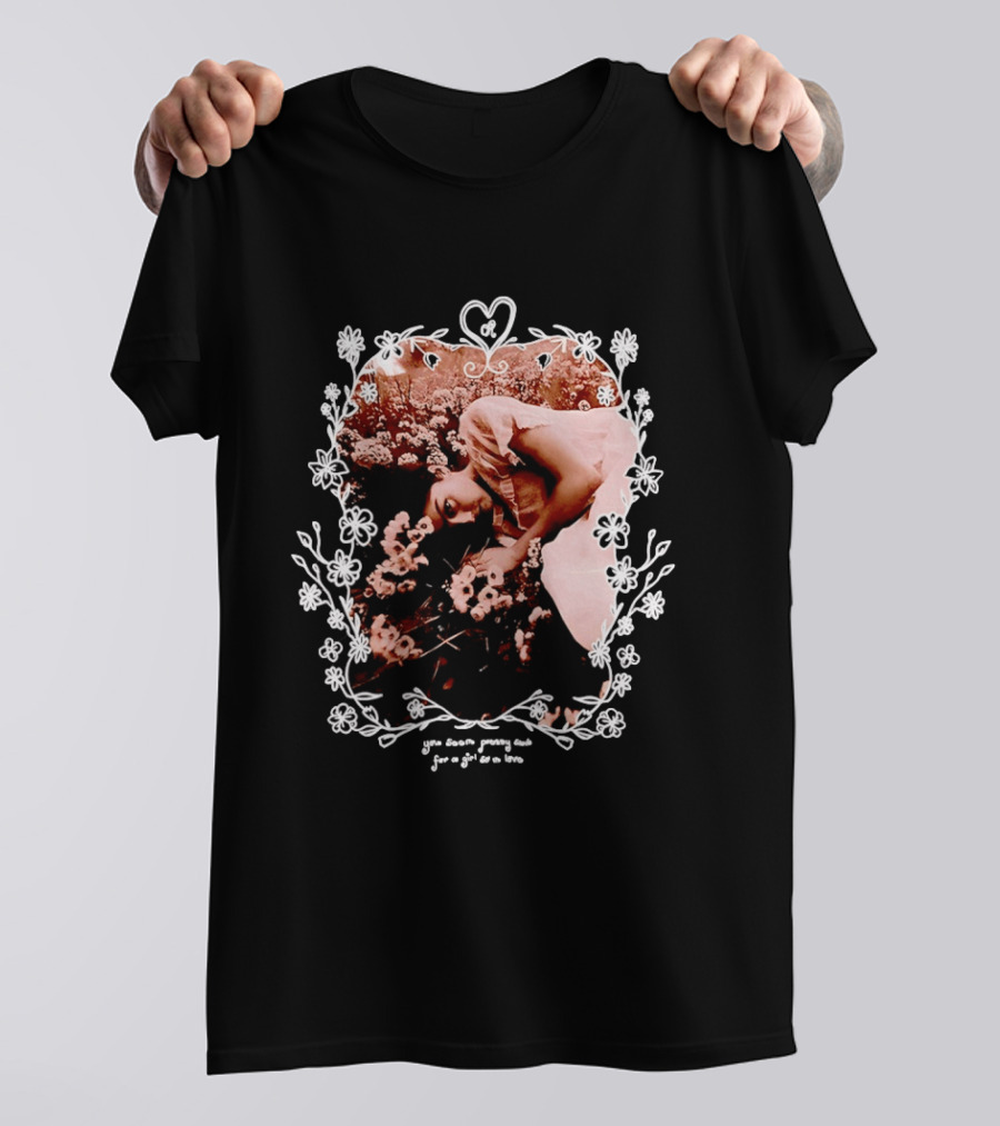 You Seem Pretty Sad For A Girl So In Love Floral Aesthetic Heart Frame Vintage Sepia Photography With Dreamy Flowers And Sleeping Girl T-Shirt