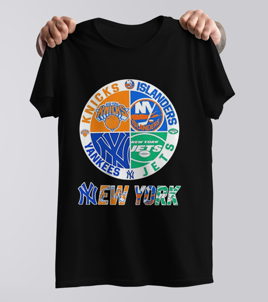 Knicks Islanders Yankees Jets New York Sports Teams Quadrant T-Shirt