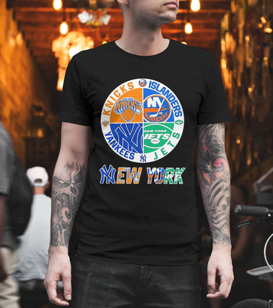 Knicks Islanders Yankees Jets New York Sports Teams Quadrant T-Shirt