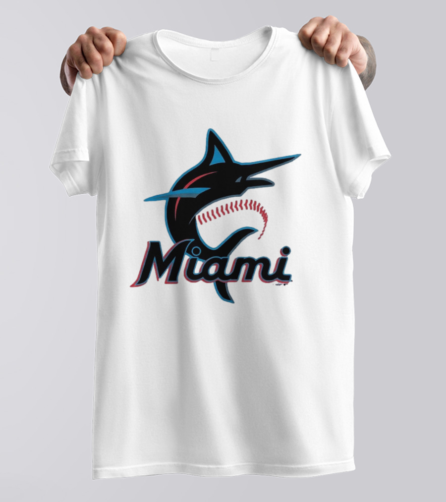 Miami Marlins Marlin Leaping Fish Miami Script T-Shirt