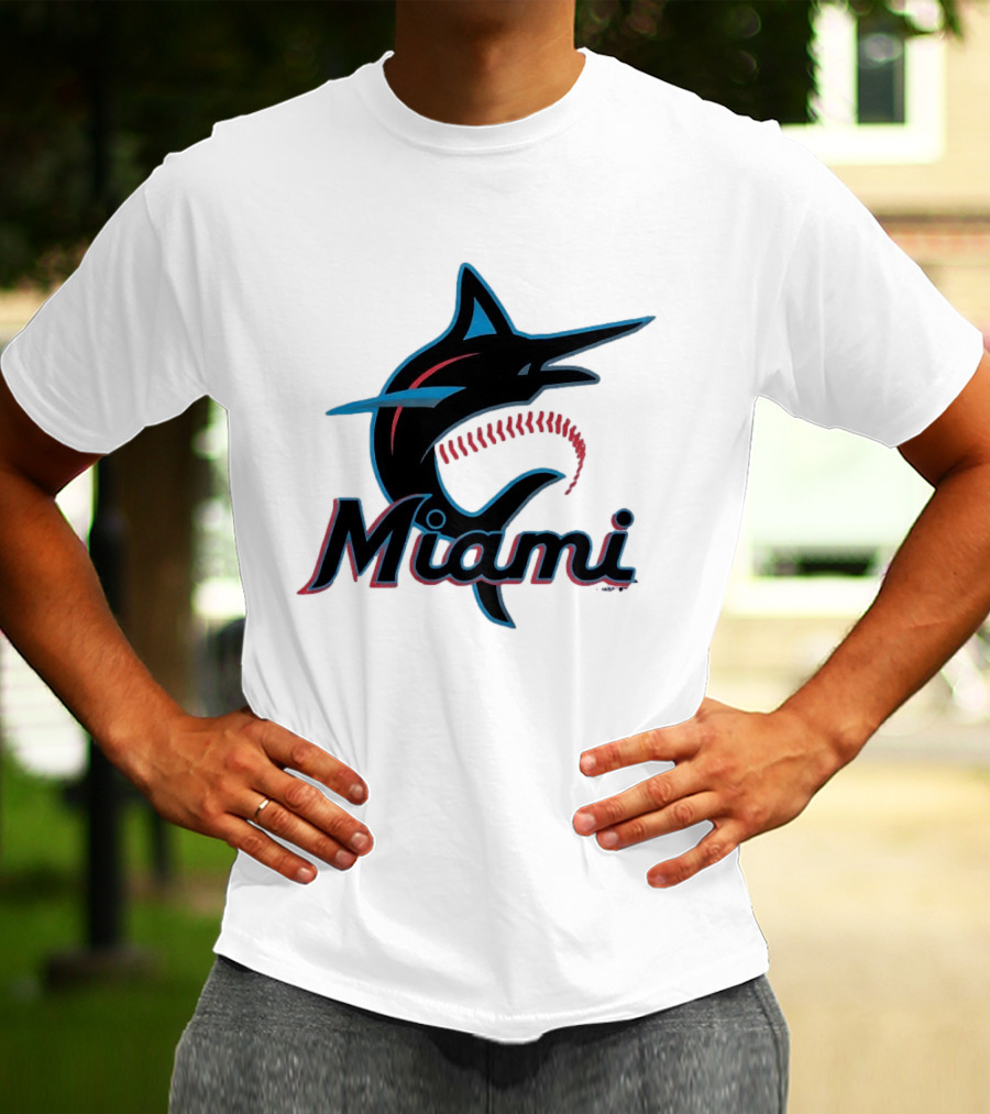 Miami Marlins Marlin Leaping Fish Miami Script T-Shirt