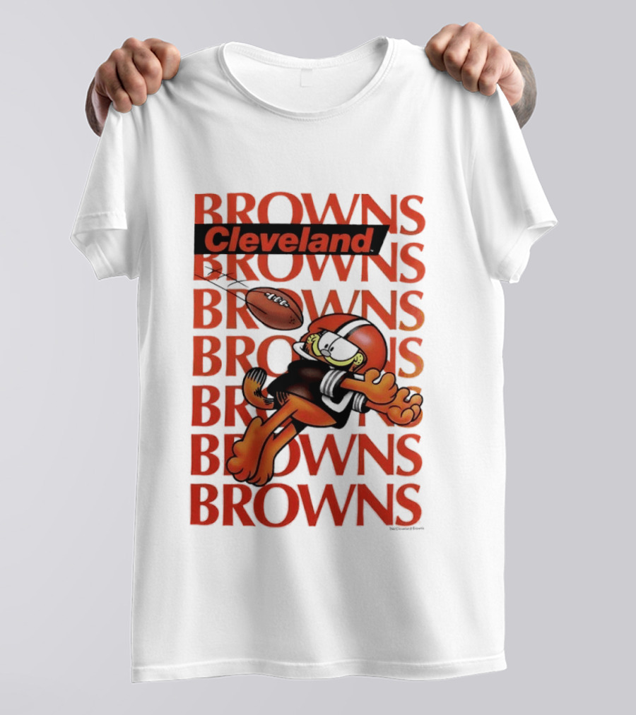 Browns Football Cleveland Orange Cat Kicking Touchdown T-Shirt