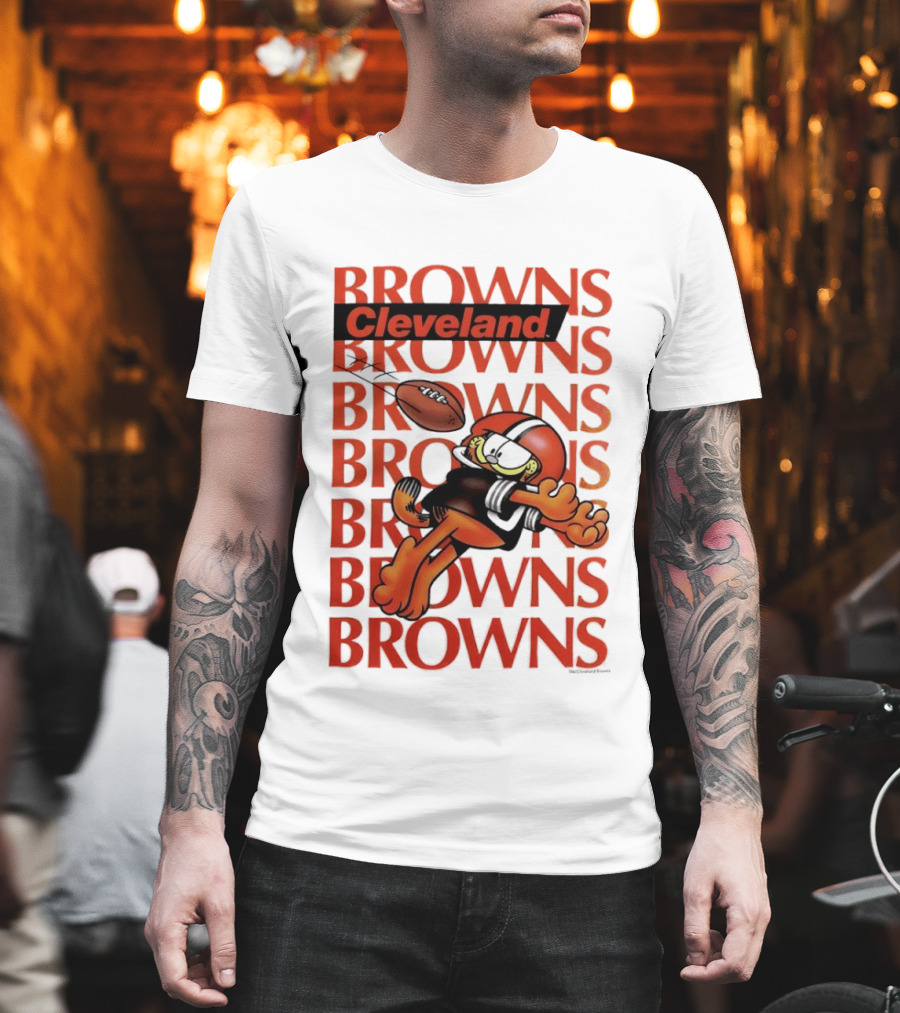 Browns Football Cleveland Orange Cat Kicking Touchdown T-Shirt