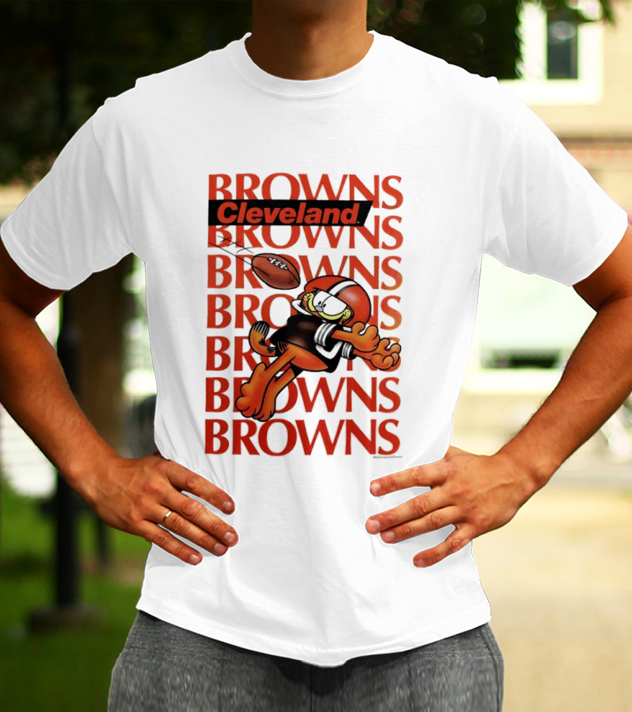 Browns Football Cleveland Orange Cat Kicking Touchdown T-Shirt