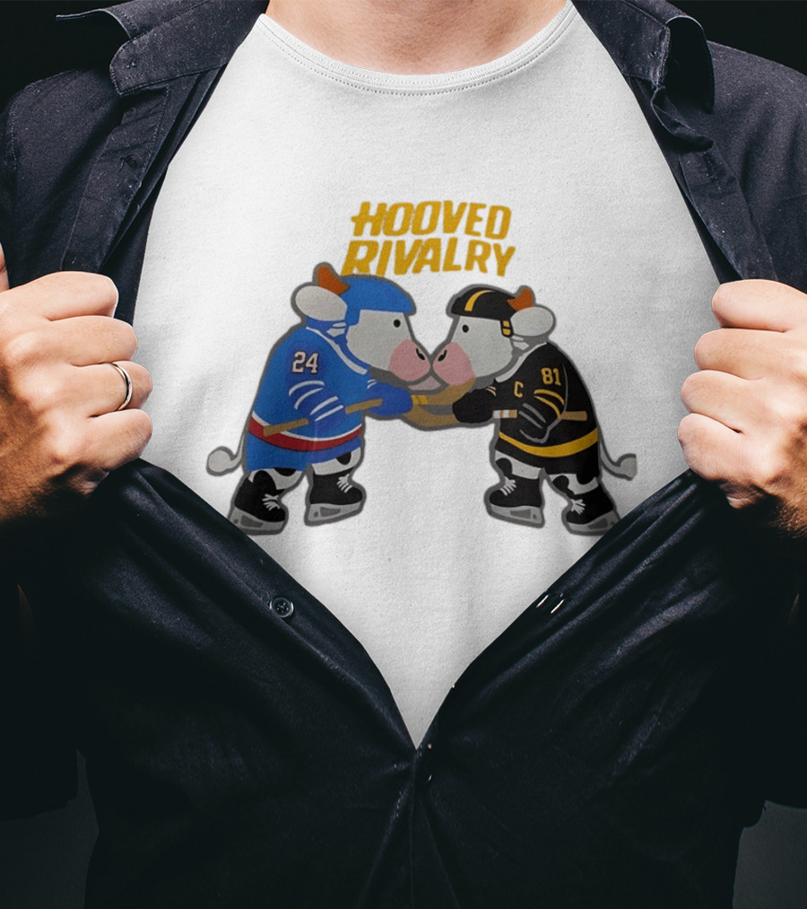 Hooved Rivalry Cow Hockey Players 24 And 81 Faceoff T-Shirt